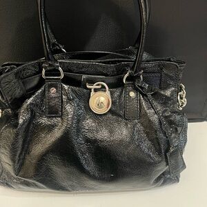 Michael Kors Black Patent Leather Satchel with Signature MK Padlock